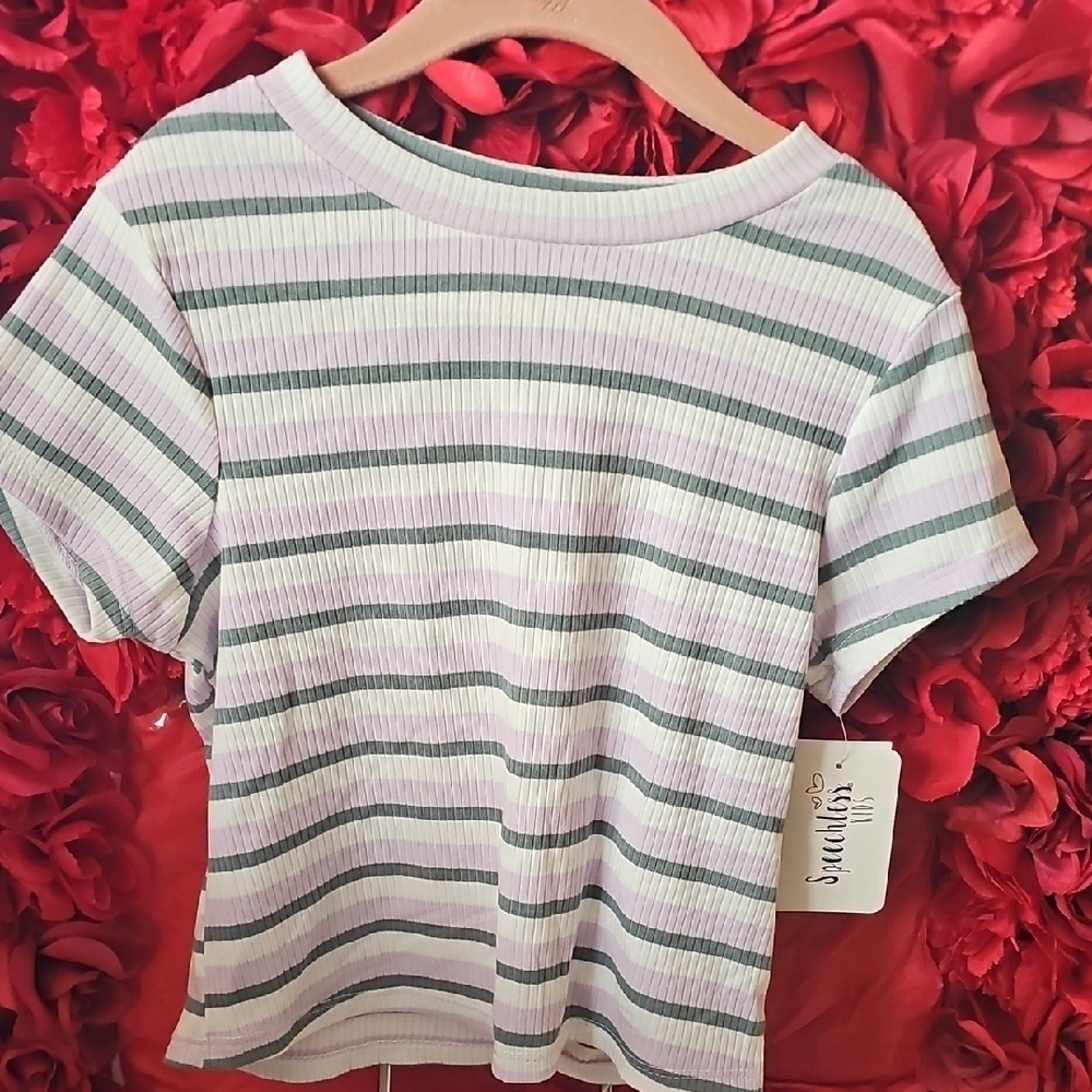 Speechless NWT Girls Striped White/ Green/Purple Top Size Medium